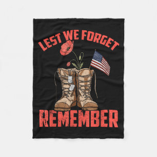 Lest Forget Remember Red Poppy Flower Memorial Day Fleece Blanket
