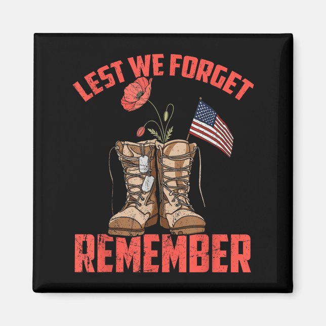 Lest Forget Remember Red Poppy Flower Memorial Day Magnet (Front)