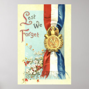 Lest We Forget Medal Memorial Day Flowers Poster