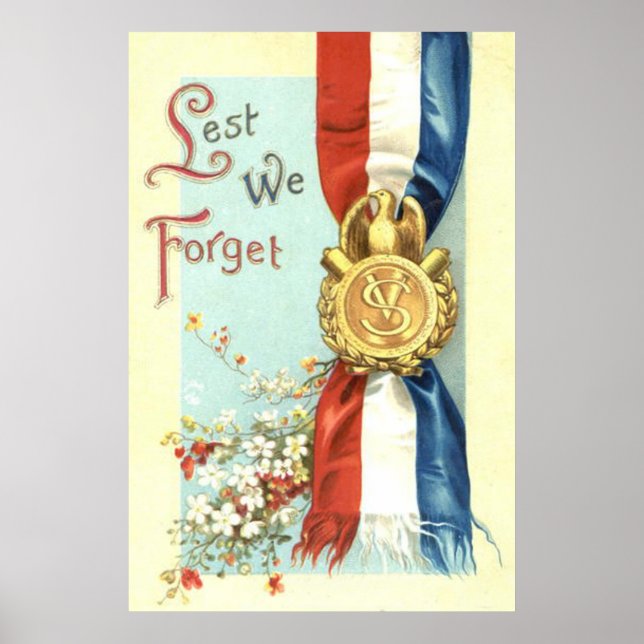 Lest We Forget Medal Memorial Day Flowers Poster (Front)