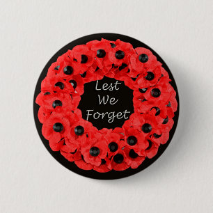 Lest We Forget (Poppy Wreath) 6 Cm Round Badge