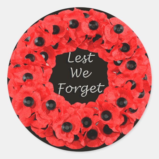 Lest We Forget (Poppy Wreath) Classic Round Sticker (Front)