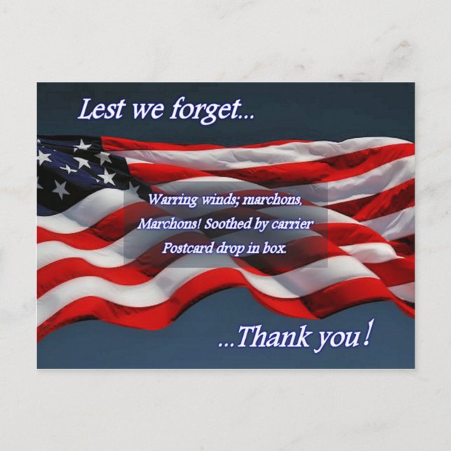 Lest We Forget...Thank You Postcard (Front)