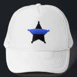 Lest We Forget - The Thin Blue Line Badge Trucker  Hat<br><div class="desc">This 5-point badge design is intended to honour the courageous men and women who protect our communities. This police,  sheriff and law enforcement symbol is beautiful graphic tribute to those who serve and those who have made the ultimate sacrifice.</div>