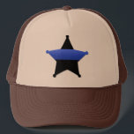 Lest We Forget - The Thin Blue Line Badge Trucker Hat<br><div class="desc">This design is intended to honour the courageous men and women who protect our communities. This police,  sheriff and law enforcement symbol is beautiful graphic tribute to those who serve and those who have made the ultimate sacrifice.</div>