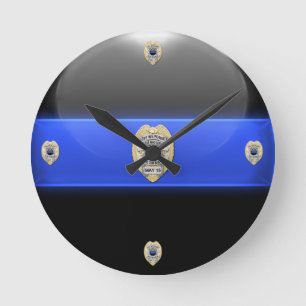 Lest We Forget - Thin Blue Line Badge Round Clock