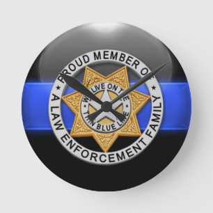 Lest We Forget - Thin Blue Line Badge Round Clock