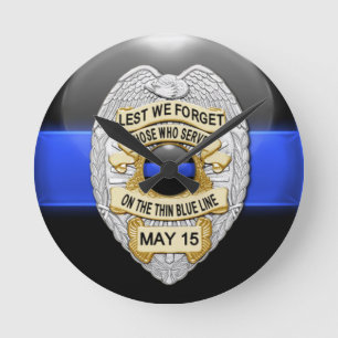 Lest We Forget - Thin Blue Line Badge Round Clock