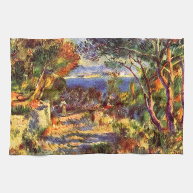 L'Estaque by Pierre Renoir, Vintage Impressionism Tea Towel (Horizontal)