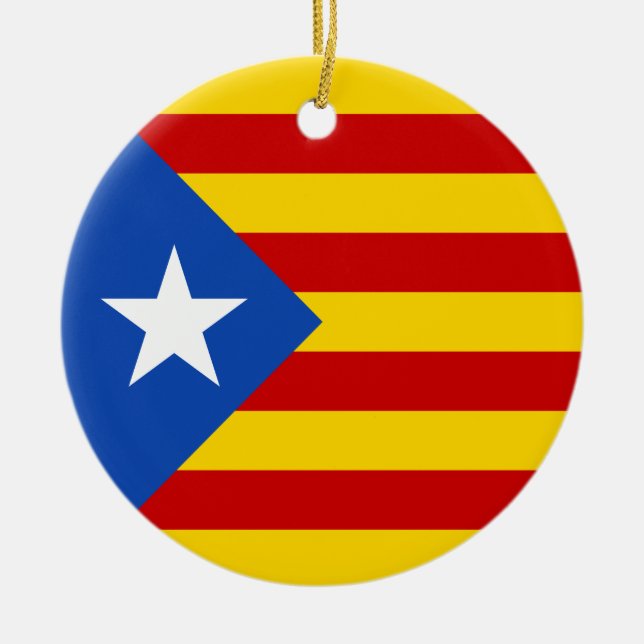 "L'Estelada Blava" Catalan Independence Flag Ceramic Tree Decoration (Front)