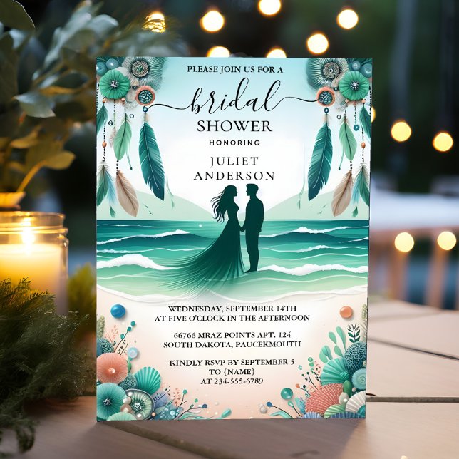 Let Aqua Sand Work Stacked Sea Glass Bridal Shower Invitation (Creator Uploaded)
