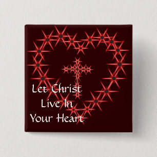 LET CHRIST LIVE IN YOUR HEART 15 CM SQUARE BADGE