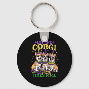 Let Corgi Times Roll Mardi Gras Corgi  Key Ring
