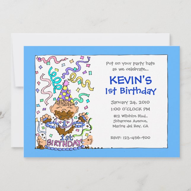 Let 'Em Eat Cake - 1st Birthday for Baby Boy Invitation (Front)