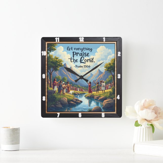 Let everything Praise the Lord. Psalm 150:6 Square Wall Clock (Home)