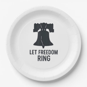 Let Freedom Ring Bell Silhouette Modern US Patriot Paper Plate
