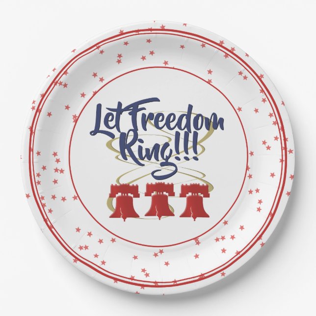 Let Freedom Ring Liberty Bell - Red White and Blue Paper Plate (Front)