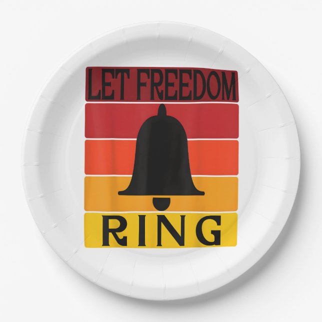 Let Freedom Ring Retro Sunset Bell Paper Plate (Front)