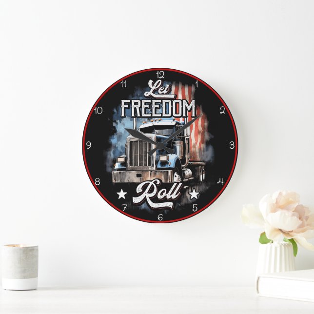 Let Freedom Roll: Trucking America Large Clock (Home)