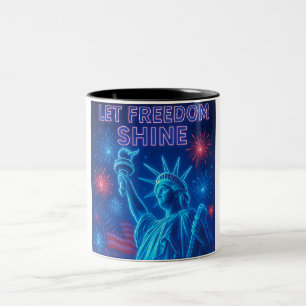 Let Freedom Shine – Statue of Liberty & Fireworks  Two-Tone Coffee Mug
