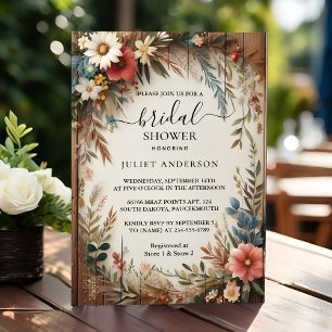Let Garden Spring Wood Boho Rustic Bridal Shower Invitation