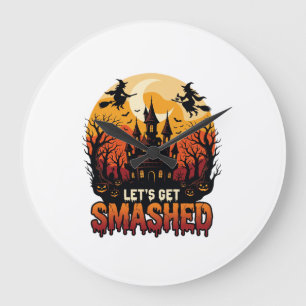 Let Get Smashed Halloween Haunted Castle Witches P Large Clock