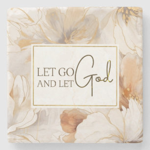 Let Go and Let God Christian Inspirational Quote Stone Coaster