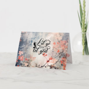 Let Go and Let God Coral Blue Floral Art Christian Card