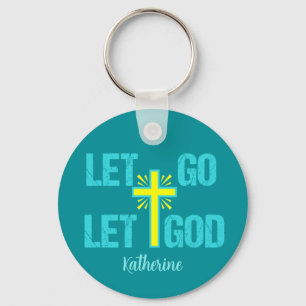 Let Go Let God Cute Christian Cross Key Ring