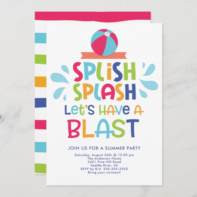Let Have A Blast Pool Party Invitation (Front/Back)