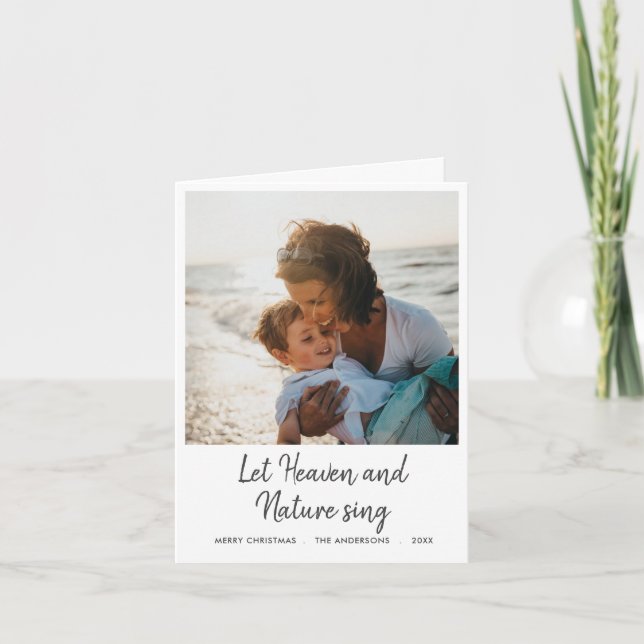 Let Heaven And Nature Sing Script Modern Holiday Card (Front)
