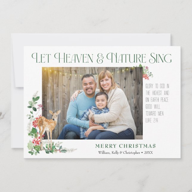 Let Heaven & Nature Sing Custom Photo Woodland Holiday Card (Front)