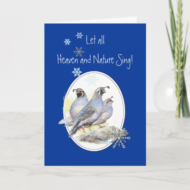 Let Heaven & Nature Sing Scripture Christmas Bird Holiday Card (Front)
