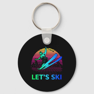 Let Is Ski Colorful Vintage 90s 80s Skiing Winter Key Ring