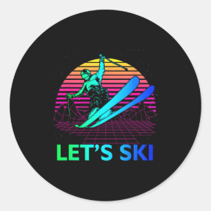 Let is ski colourful vintage 90s 80s skiing winter classic round sticker