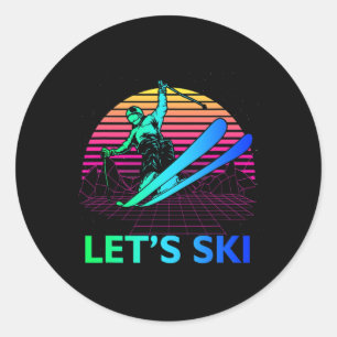 Let Is Ski Colourful Vintage 90s 80s Skiing Winter Classic Round Sticker