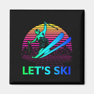 Let is ski colourful vintage 90s 80s skiing winter magnet