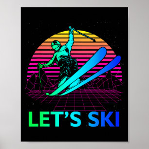 Let is ski colourful vintage 90s 80s skiing winter poster