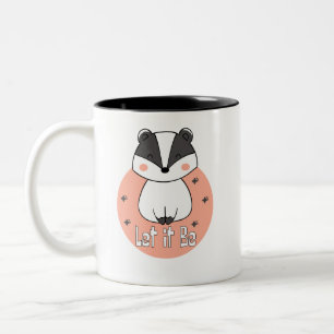 Let it be Kawaii funny racoon smiling white-pink Two-Tone Coffee Mug