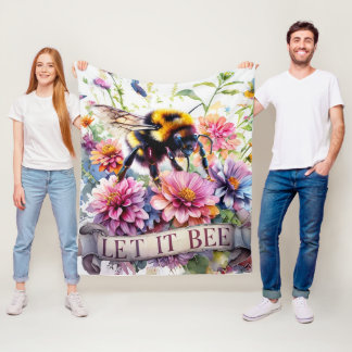 Let It Bee – Watercolor Bumblebee Spring Floral Fleece Blanket