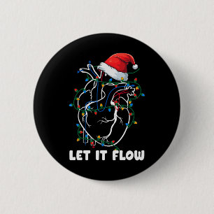 Let It Flow Anatomy Heart Cardiac Nurse Santa Hat 6 Cm Round Badge