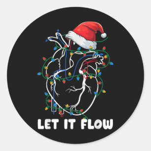 Let It Flow Anatomy Heart Cardiac Nurse Santa Hat Classic Round Sticker