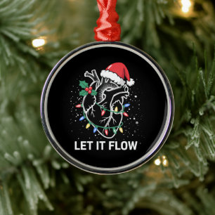 Let It Flow Anatomy Heart Cardiac Nurse Santa Hat Metal Ornament