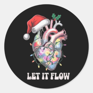 Let It Flow Cardiac Nurse Christmas Heart Nursing Classic Round Sticker