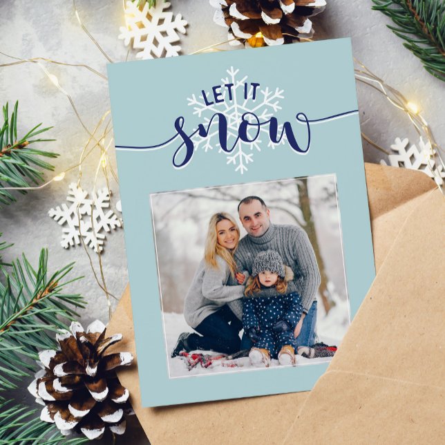 "Let It Snow" 3-Photo Gallery Festive Holiday Card (front)