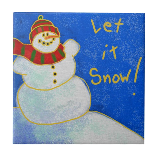 Let It Snow! Abstract Art Snowman Ceramic Tile (Front)