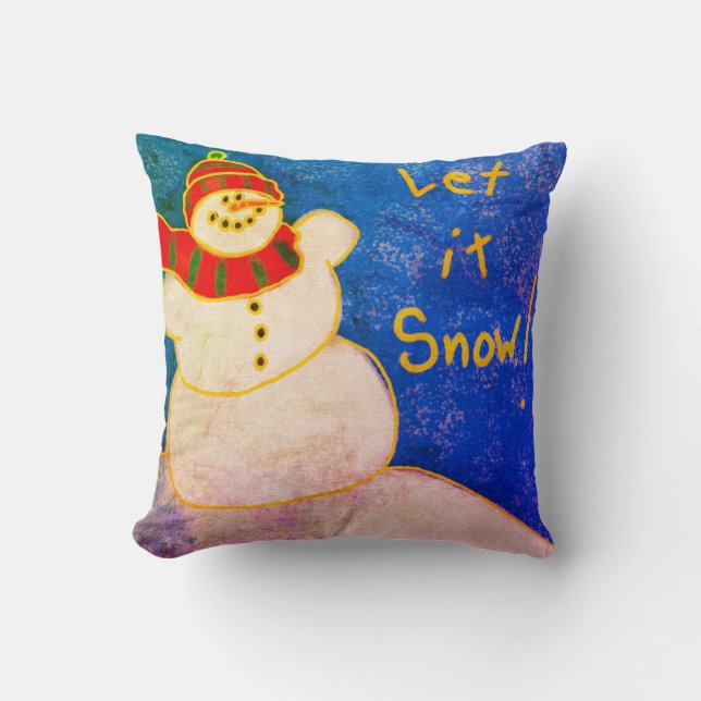 Let It Snow! Abstract Snowman Art Cushion (Front)