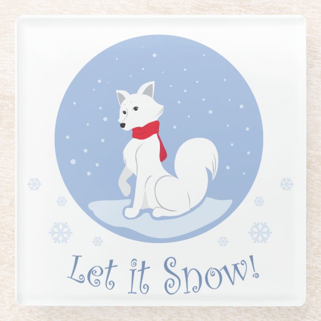 Let it Snow! (Arctic Fox) Glass Coaster (Front)