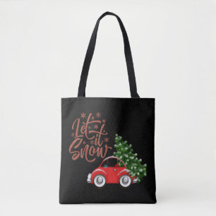 Let It Snow Beetle Bug Snow Pine Tree Tote Bag