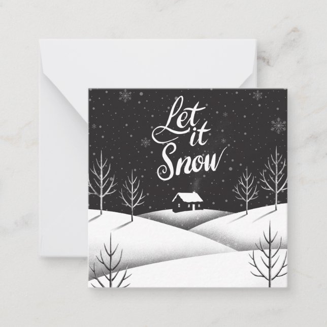 Let it Snow Black and White Mini Christmas Card (Front)